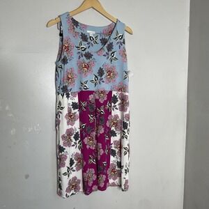J. Jill Women's MP floral sleeveless dress blue fusia grannycore coastal grandma
